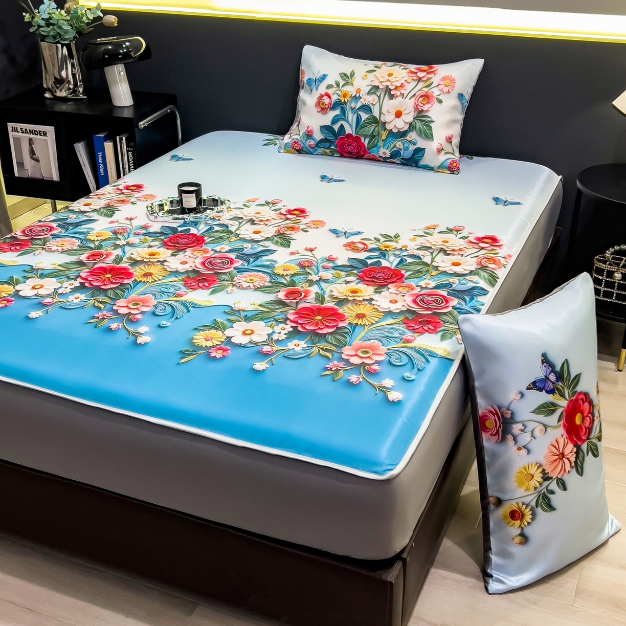 91家纺网 家纺一手货源 找家纺 柏薇 2026新款数码印花超级凉感席床笠款 晚棠