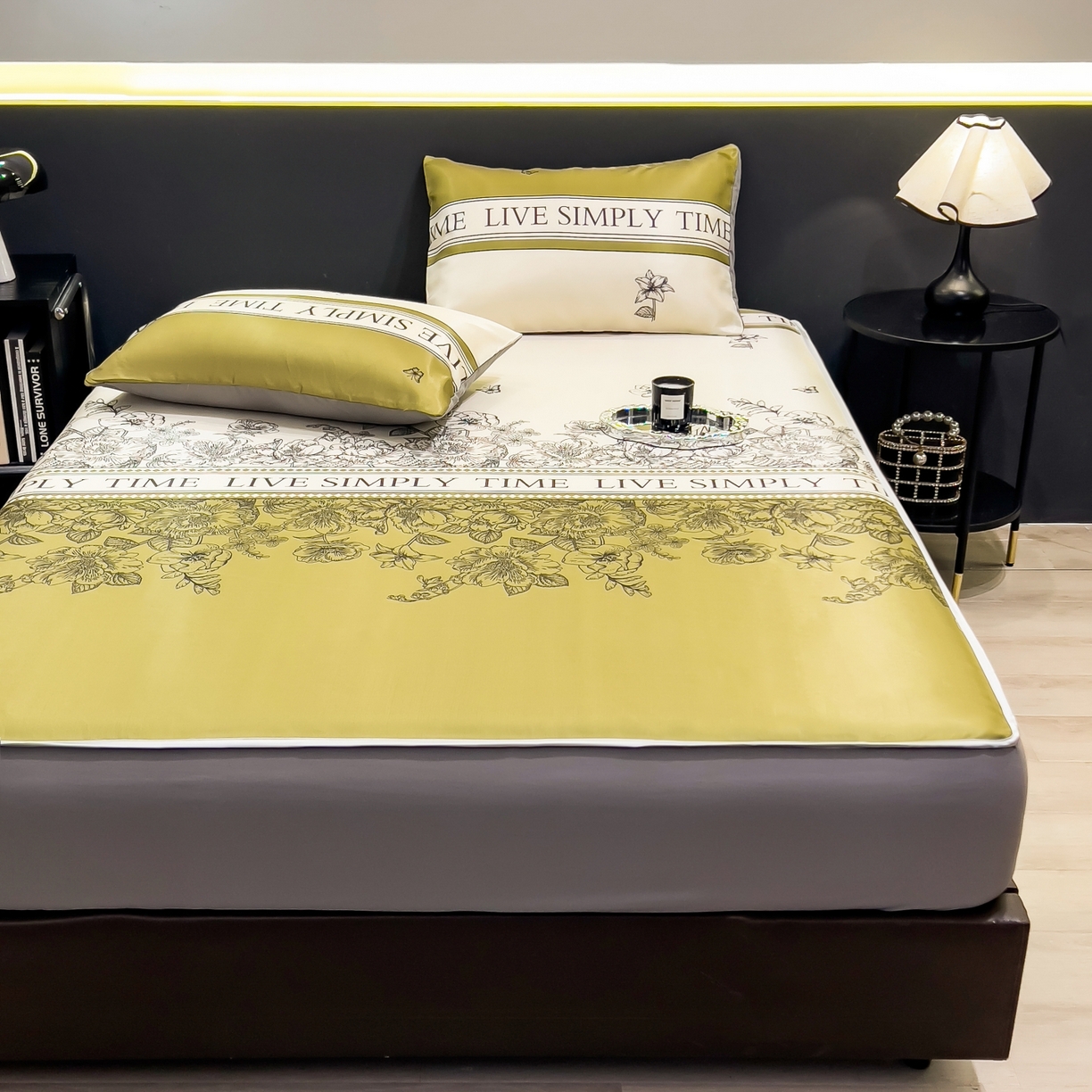 91家纺网 家纺一手货源 找家纺 柏薇 2026新款数码印花超级凉感席床笠款 绿玉薄荷