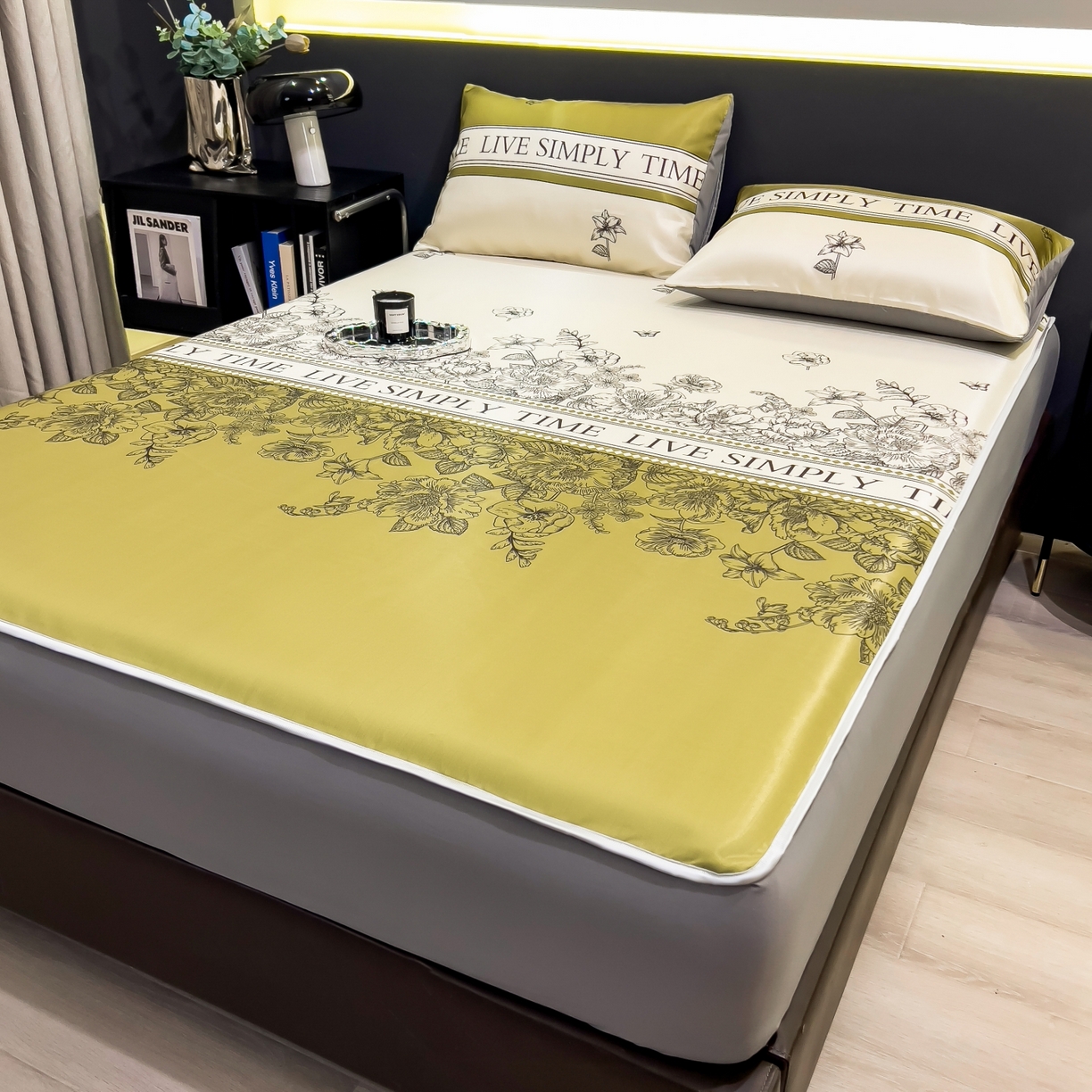 91家纺网 家纺一手货源 找家纺 柏薇 2026新款数码印花超级凉感席床笠款 绿玉薄荷