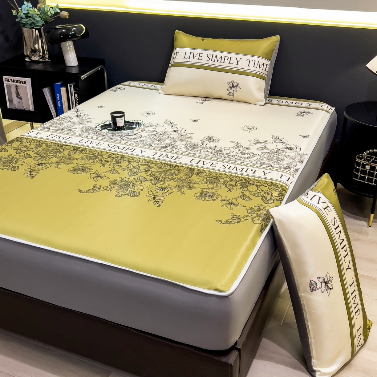 91家纺网 家纺一手货源 找家纺 柏薇 2026新款数码印花超级凉感席床笠款 绿玉薄荷