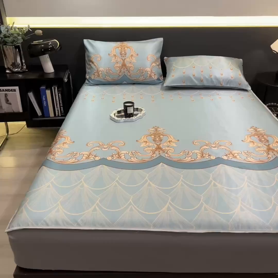 91家纺网 家纺一手货源 找家纺 柏薇 2026新款数码印花超级凉感席床笠款 牧夏