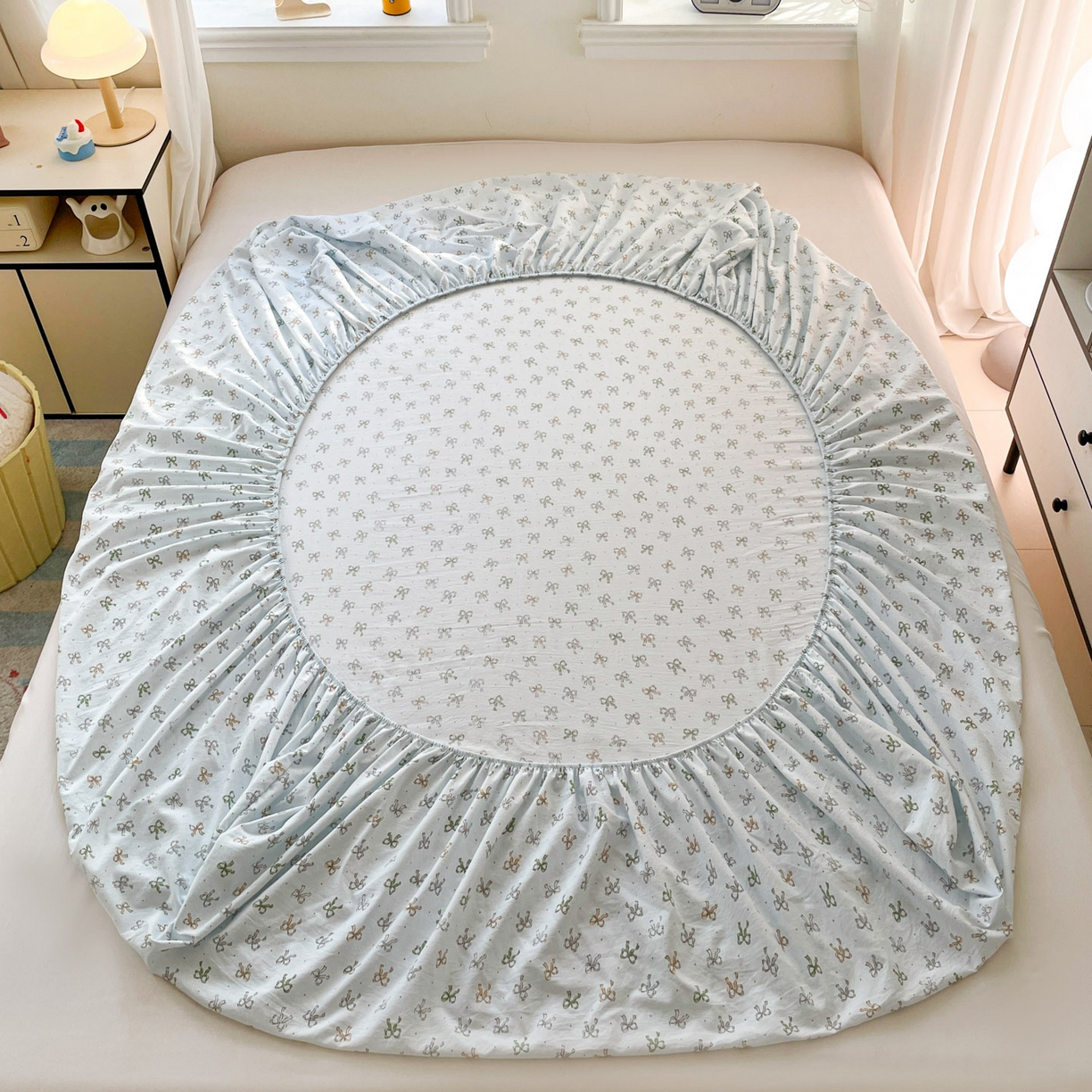 91家纺网 家纺一手货源 找家纺 纽缦家纺 2026新款A类105g四件套古法水洗棉单床笠单品床笠床笠单件 铃兰兰