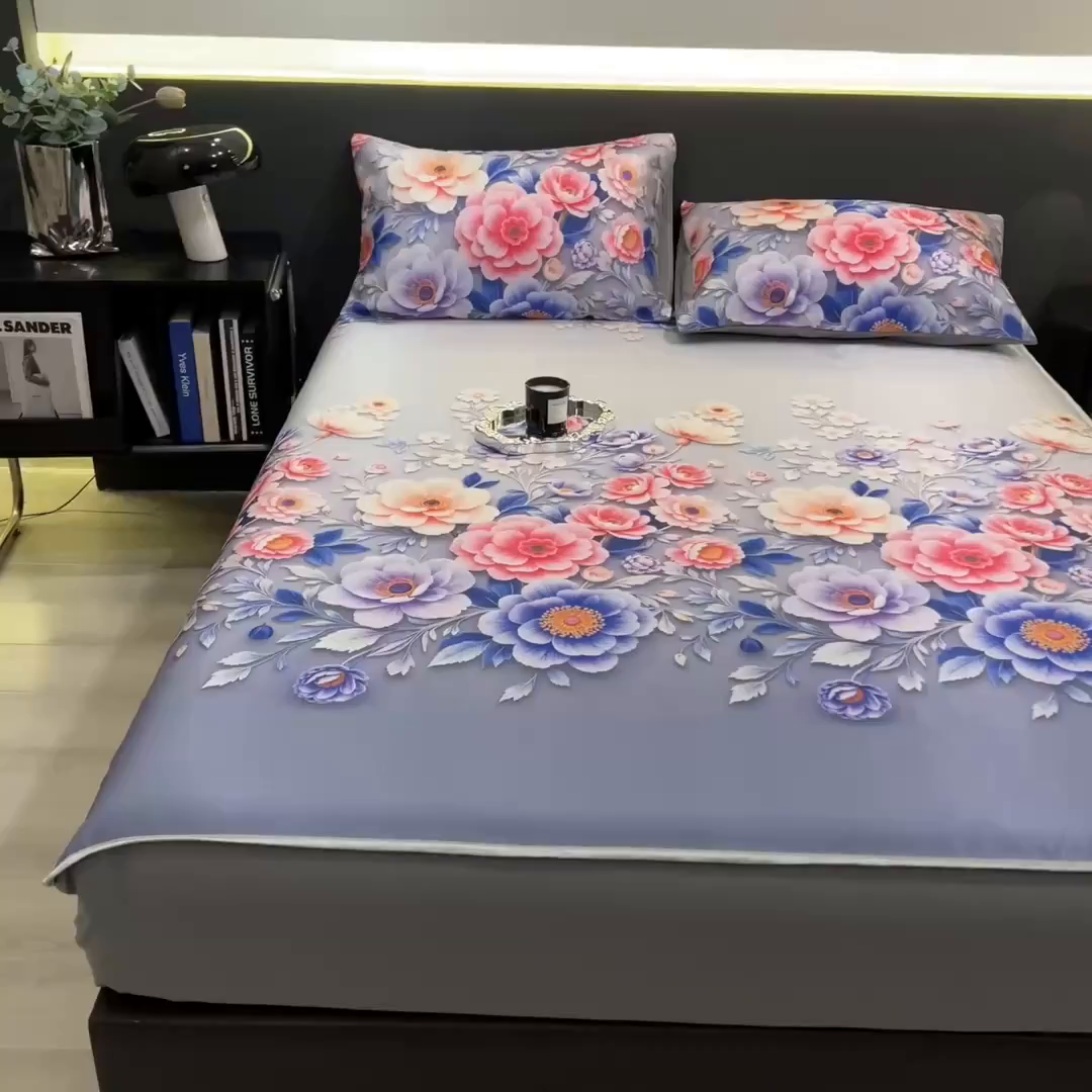 91家纺网 家纺一手货源 找家纺 柏薇 2026新款数码印花超级凉感席床笠款 清风