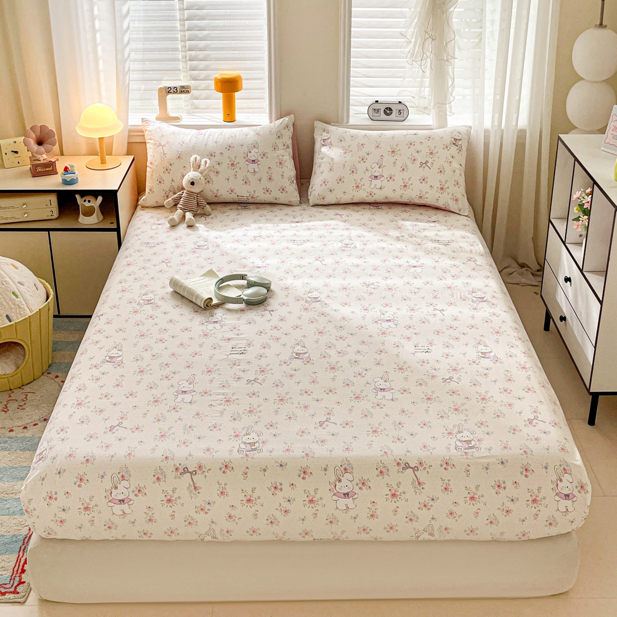 91家纺网 家纺一手货源 找家纺 纽缦家纺 2026新款A类105g四件套古法水洗棉单床笠单品床笠床笠单件 美丽小兔