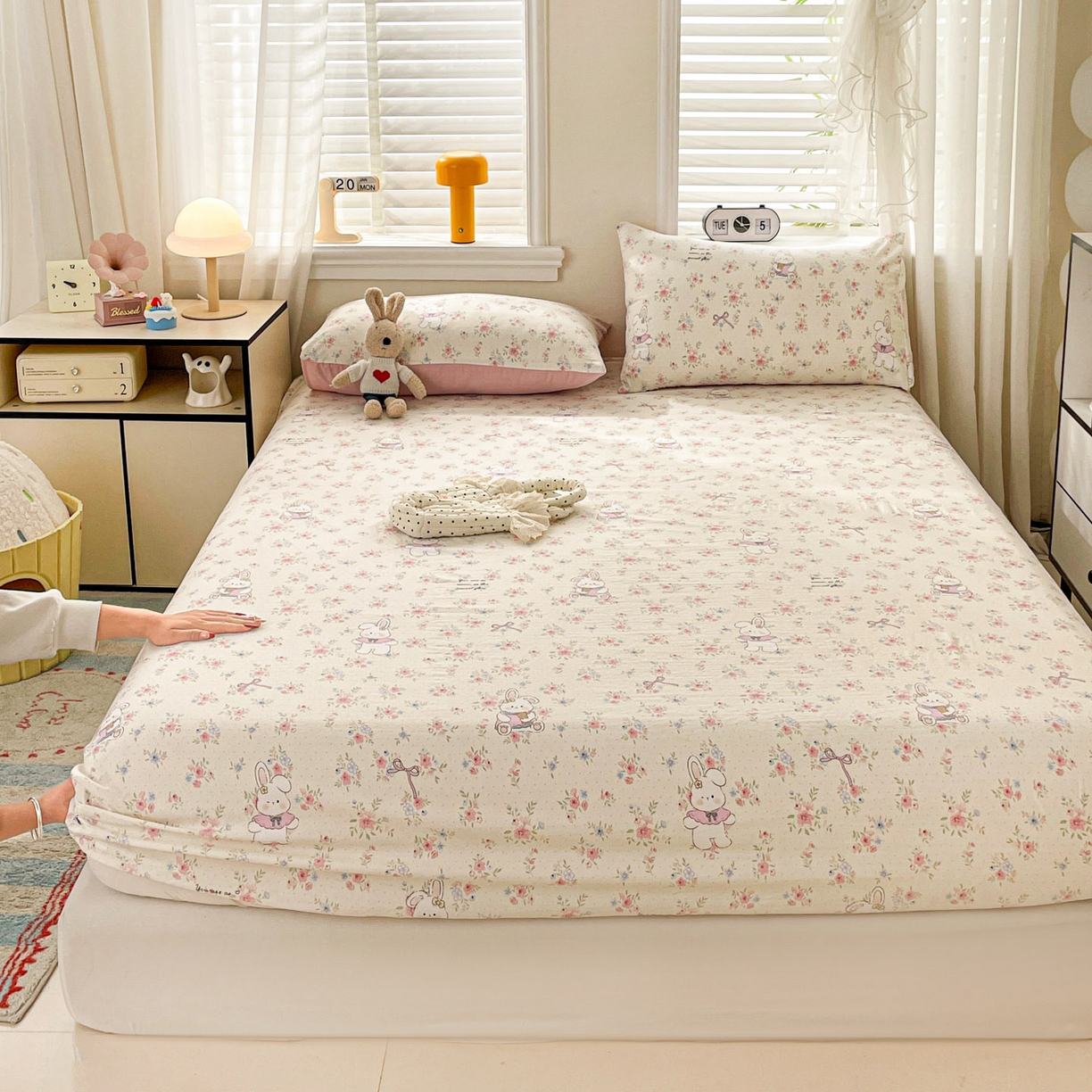 91家纺网 家纺一手货源 找家纺 纽缦家纺 2026新款A类105g四件套古法水洗棉单床笠单品床笠床笠单件 美丽小兔