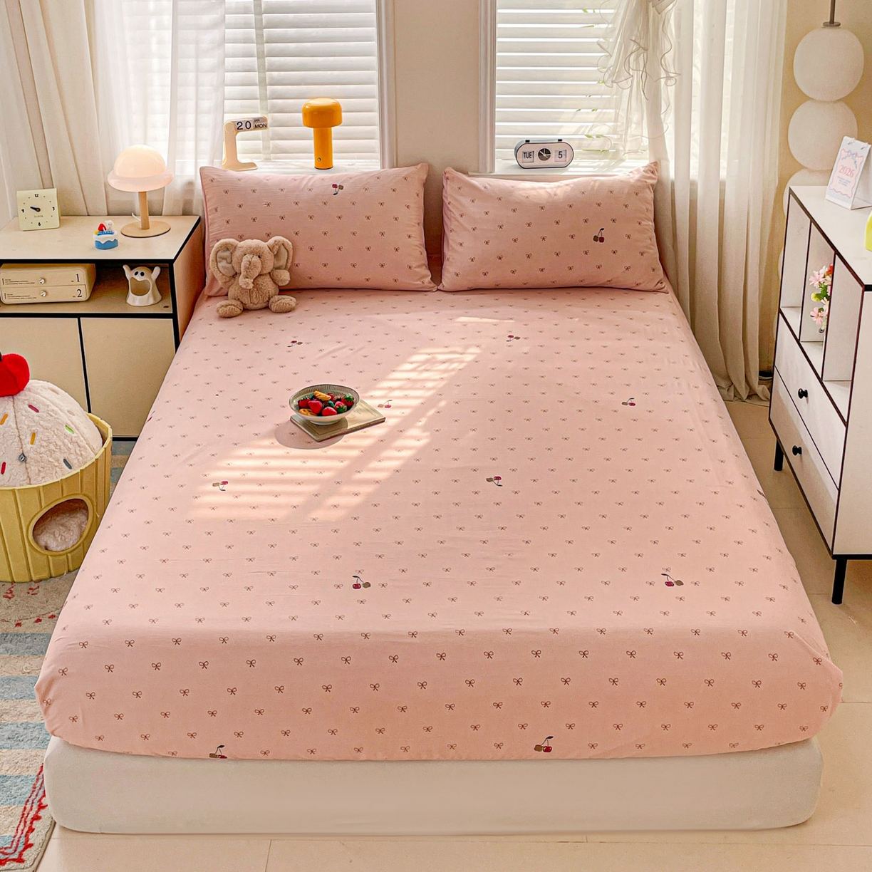 91家纺网 家纺一手货源 找家纺 纽缦家纺 2026新款A类105g四件套古法水洗棉单床笠单品床笠床笠单件 梦樱粉