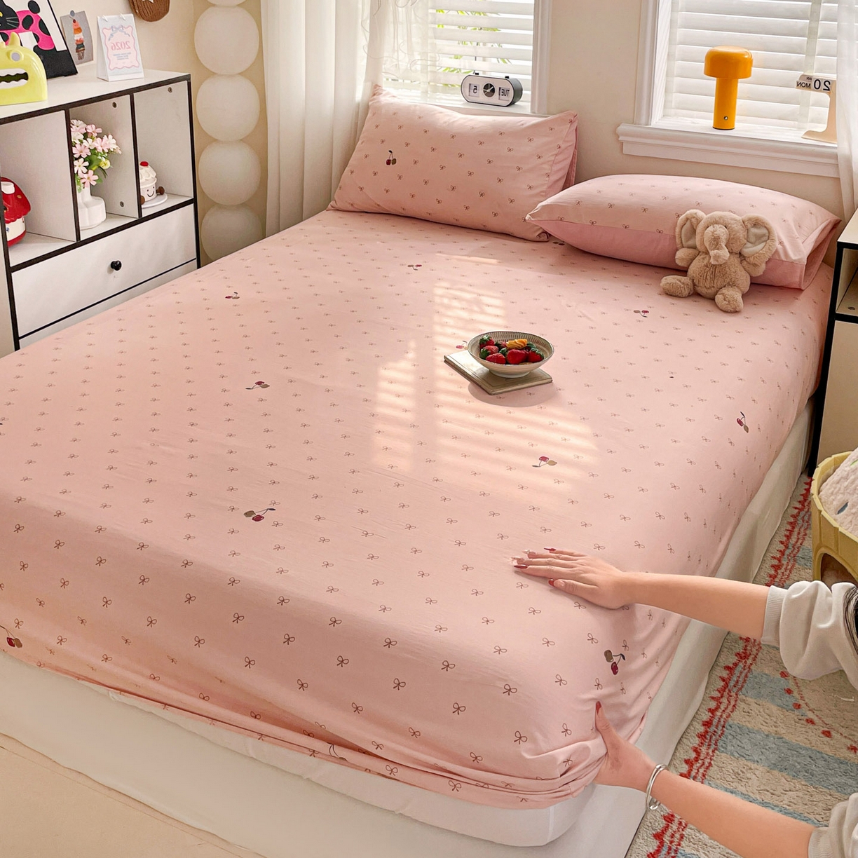 91家纺网 家纺一手货源 找家纺 纽缦家纺 2026新款A类105g四件套古法水洗棉单床笠单品床笠床笠单件 梦樱粉