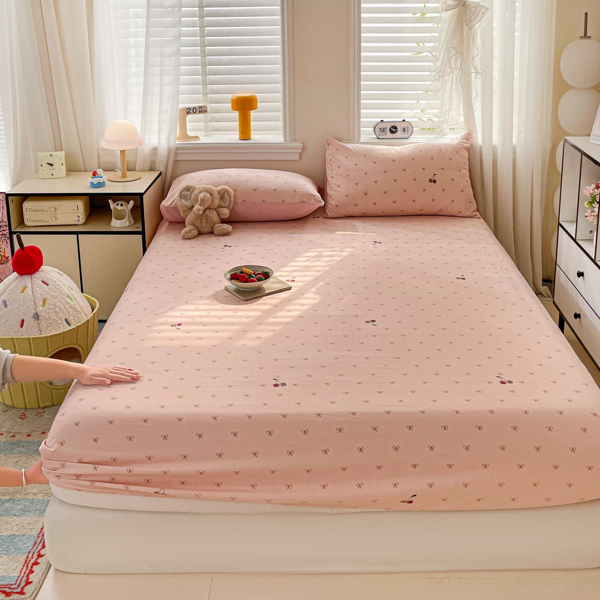 91家纺网 家纺一手货源 找家纺 纽缦家纺 2026新款A类105g四件套古法水洗棉单床笠单品床笠床笠单件 梦樱粉