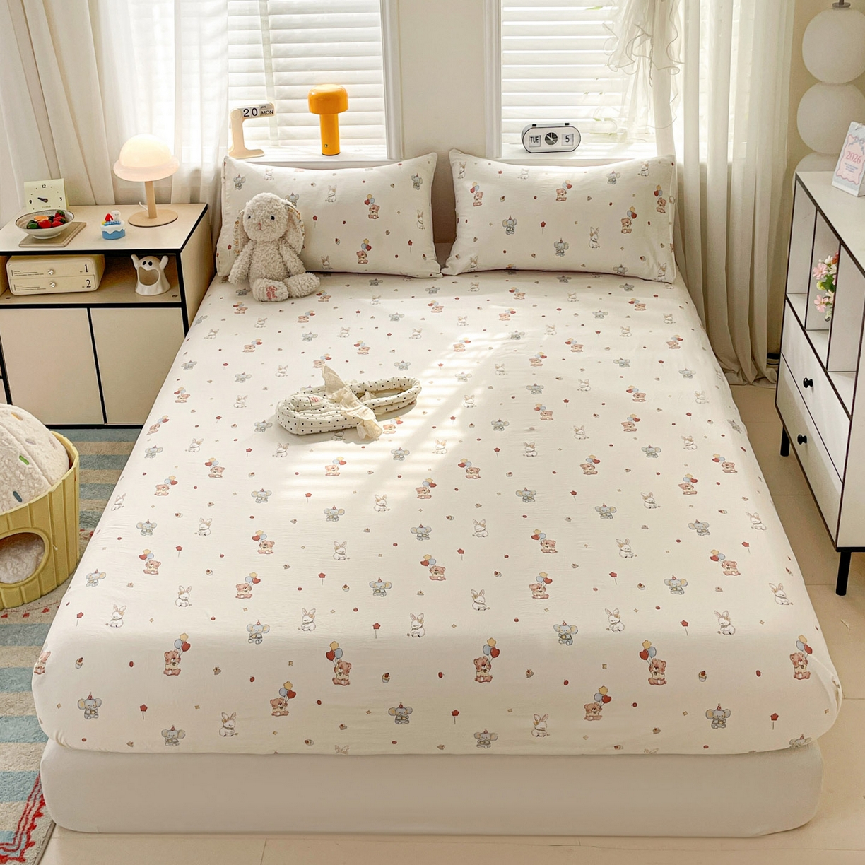 91家纺网 家纺一手货源 找家纺 纽缦家纺 2026新款A类105g四件套古法水洗棉单床笠单品床笠床笠单件 小飞象