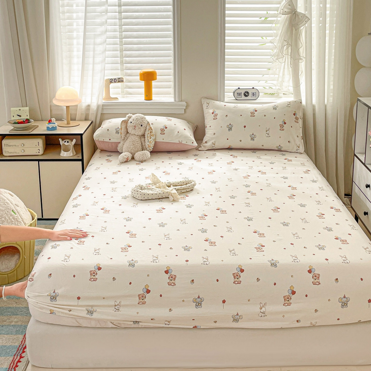 91家纺网 家纺一手货源 找家纺 纽缦家纺 2026新款A类105g四件套古法水洗棉单床笠单品床笠床笠单件 小飞象