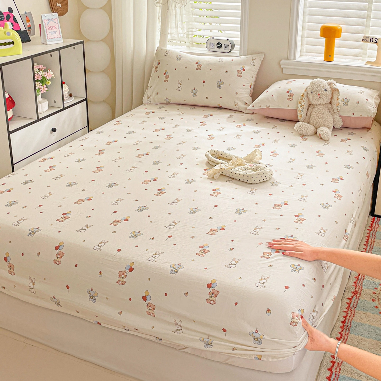 91家纺网 家纺一手货源 找家纺 纽缦家纺 2026新款A类105g四件套古法水洗棉单床笠单品床笠床笠单件 小飞象