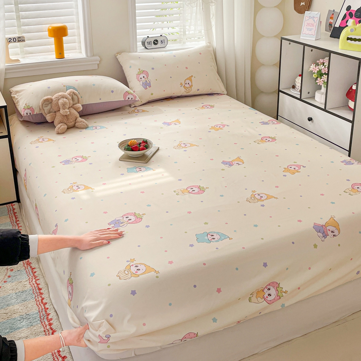 纽缦家纺 2026新款A类105g四件套古法水洗棉单床笠单品床笠床笠单件 星星