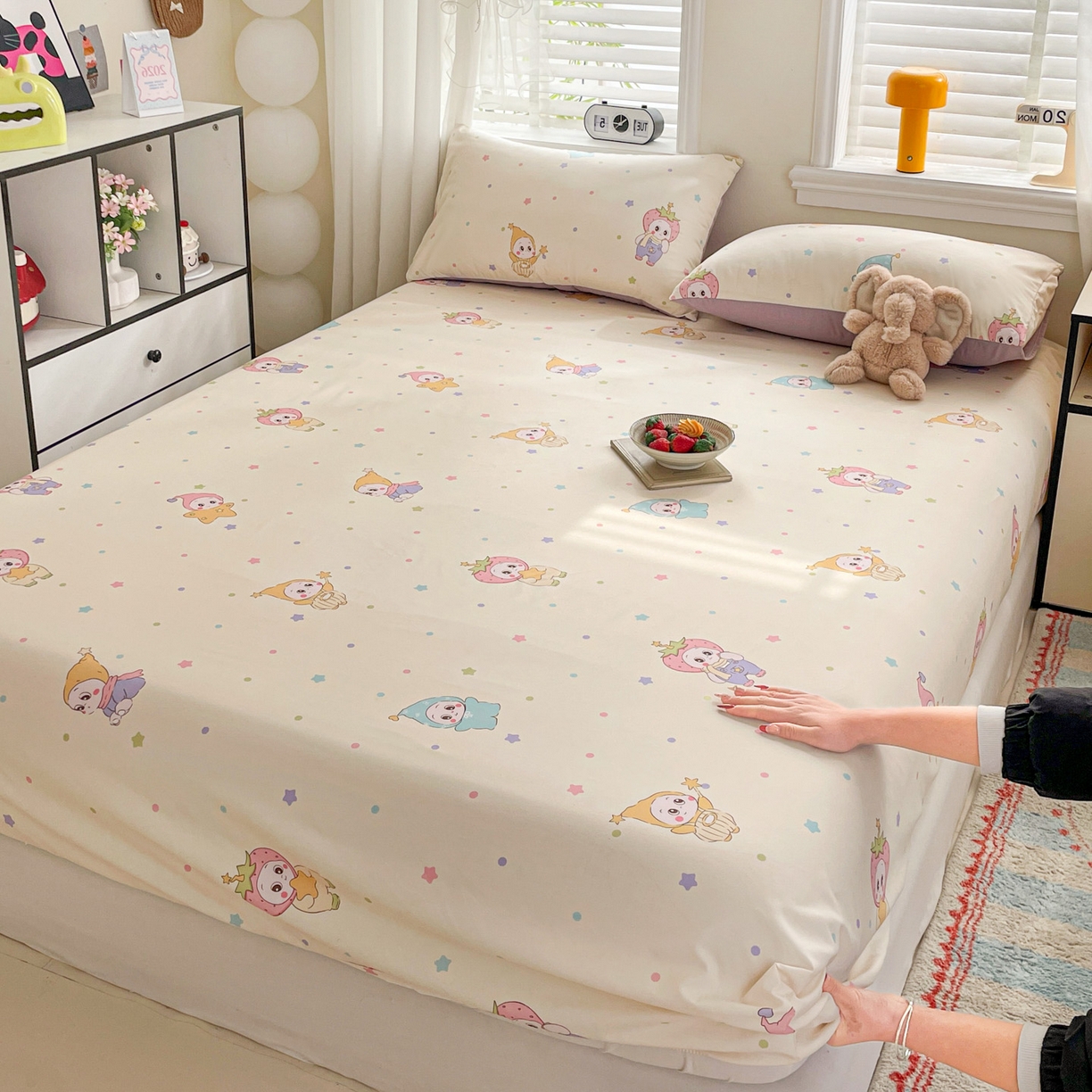 91家纺网 家纺一手货源 找家纺 纽缦家纺 2026新款A类105g四件套古法水洗棉单床笠单品床笠床笠单件 星星