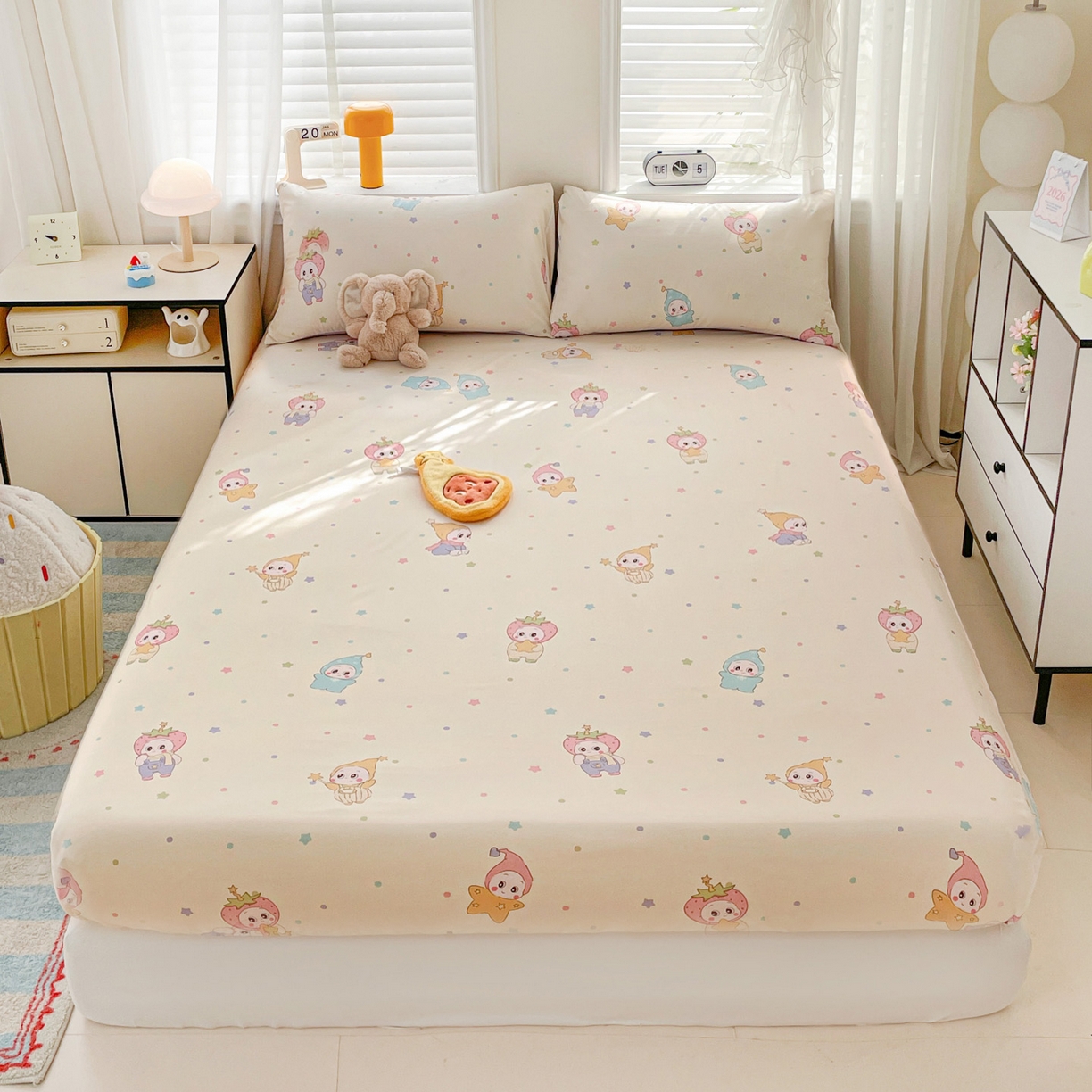 91家纺网 家纺一手货源 找家纺 纽缦家纺 2026新款A类105g四件套古法水洗棉单床笠单品床笠床笠单件 星星