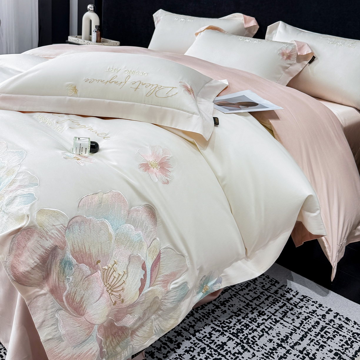 91家纺网 家纺一手货源 找家纺 （总）莱势 2026新品A类50支高密贡缎长绒棉四件套-花枝里系列