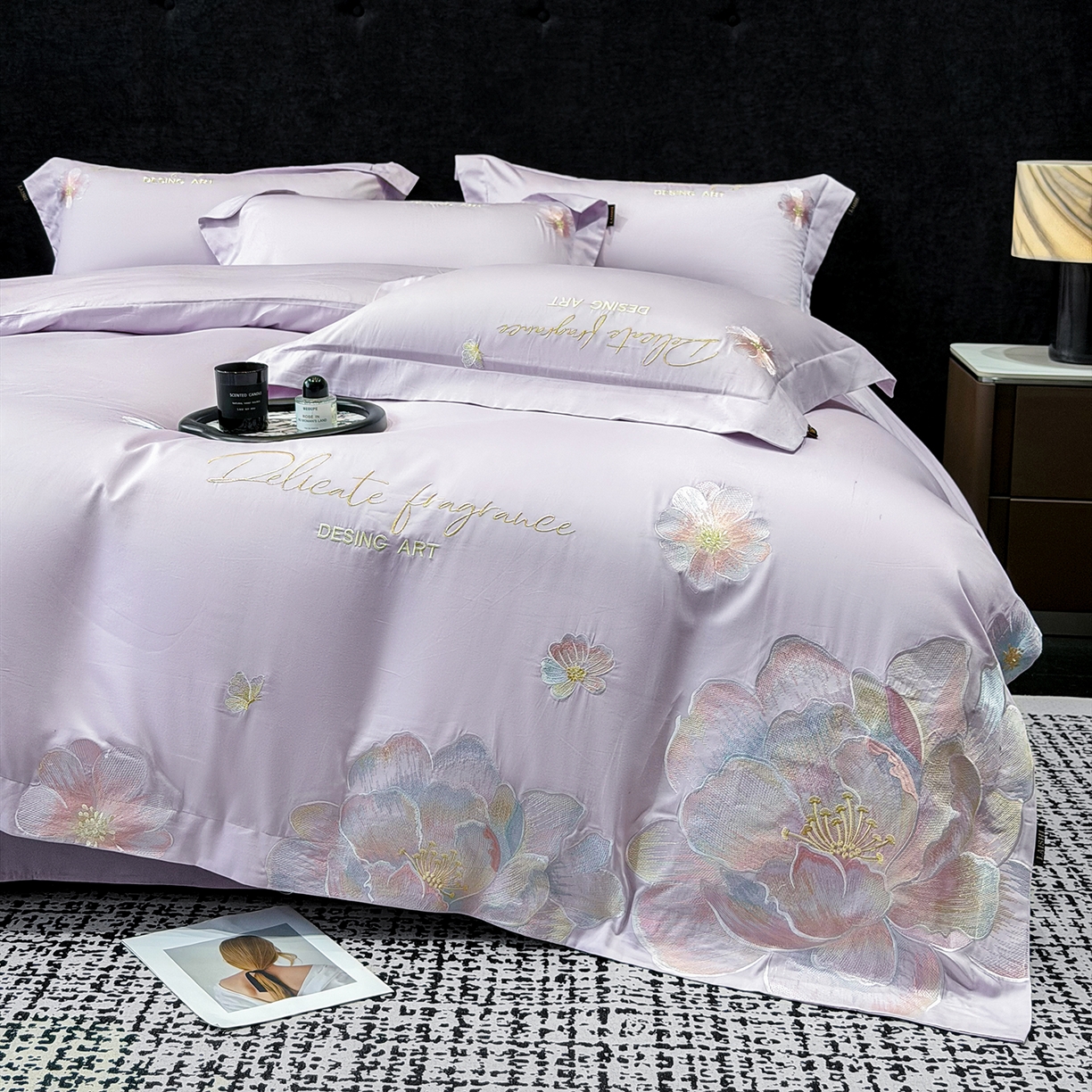 91家纺网 家纺一手货源 找家纺 （总）莱势 2026新品A类50支高密贡缎长绒棉四件套-花枝里系列