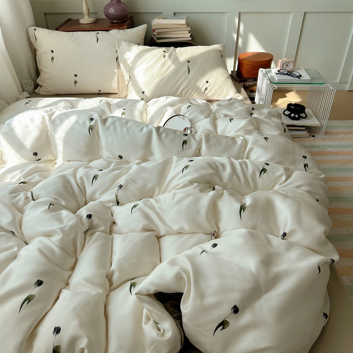 91家纺网 家纺一手货源 找家纺 爱彼家纺 2026新款亲肤印花柔软睡眠床品四件套-冰丝系列 冰丝-奶杏郁金香