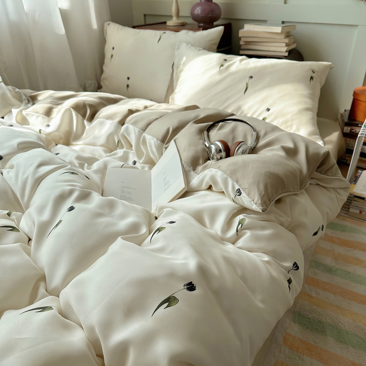 91家纺网 家纺一手货源 找家纺 爱彼家纺 2026新款亲肤印花柔软睡眠床品四件套-冰丝系列 冰丝-奶杏郁金香