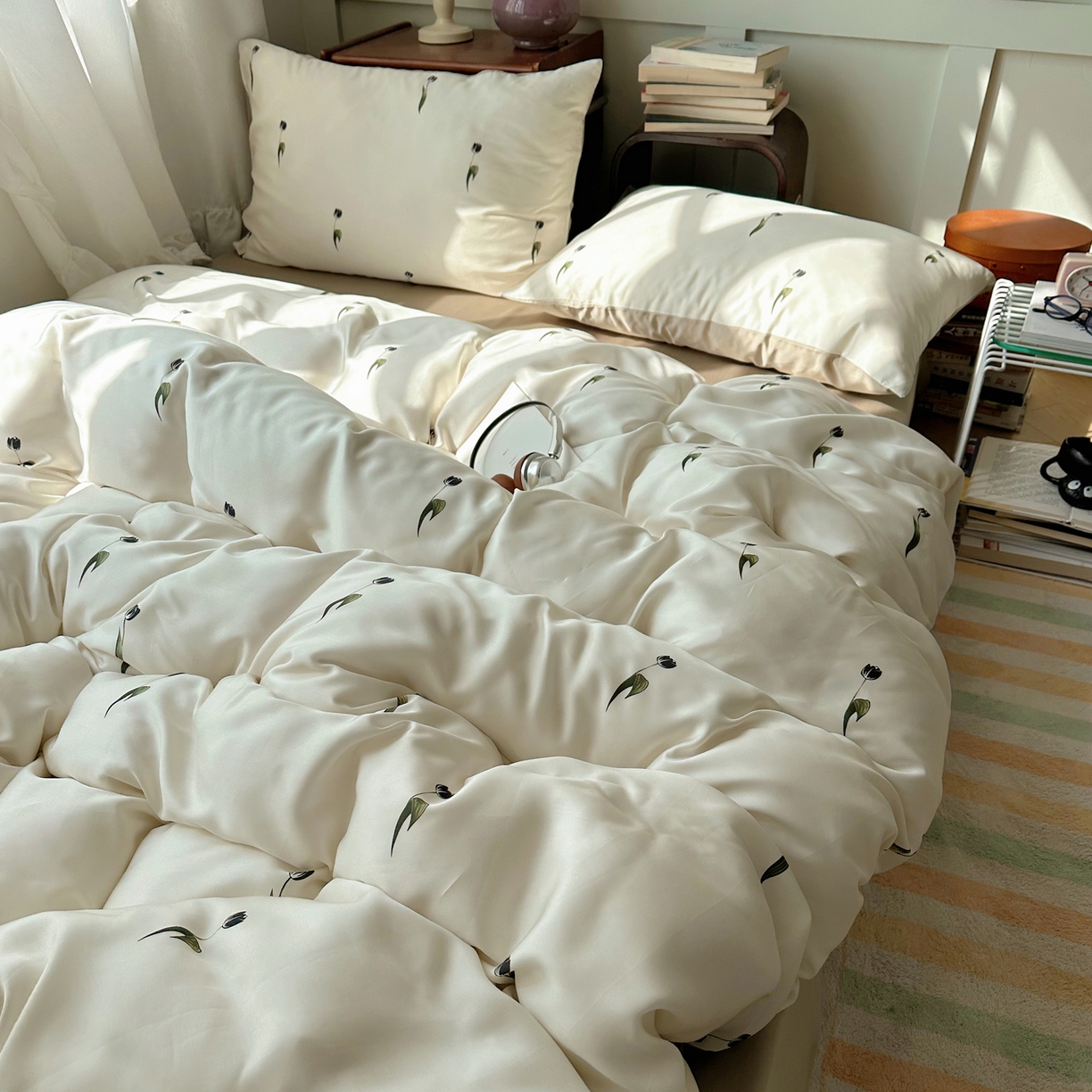 91家纺网 家纺一手货源 找家纺 爱彼家纺 2026新款亲肤印花柔软睡眠床品四件套-冰丝系列 冰丝-奶杏郁金香