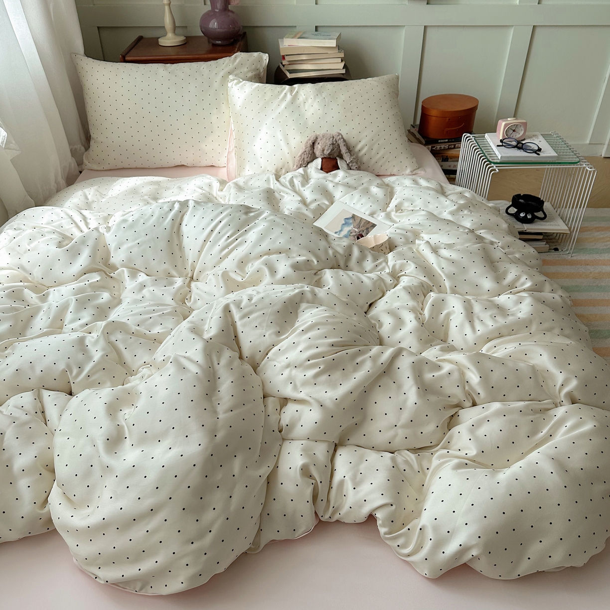 91家纺网 家纺一手货源 找家纺 爱彼家纺 2026新款亲肤印花柔软睡眠床品四件套-冰丝系列 冰丝-奶油粉波点