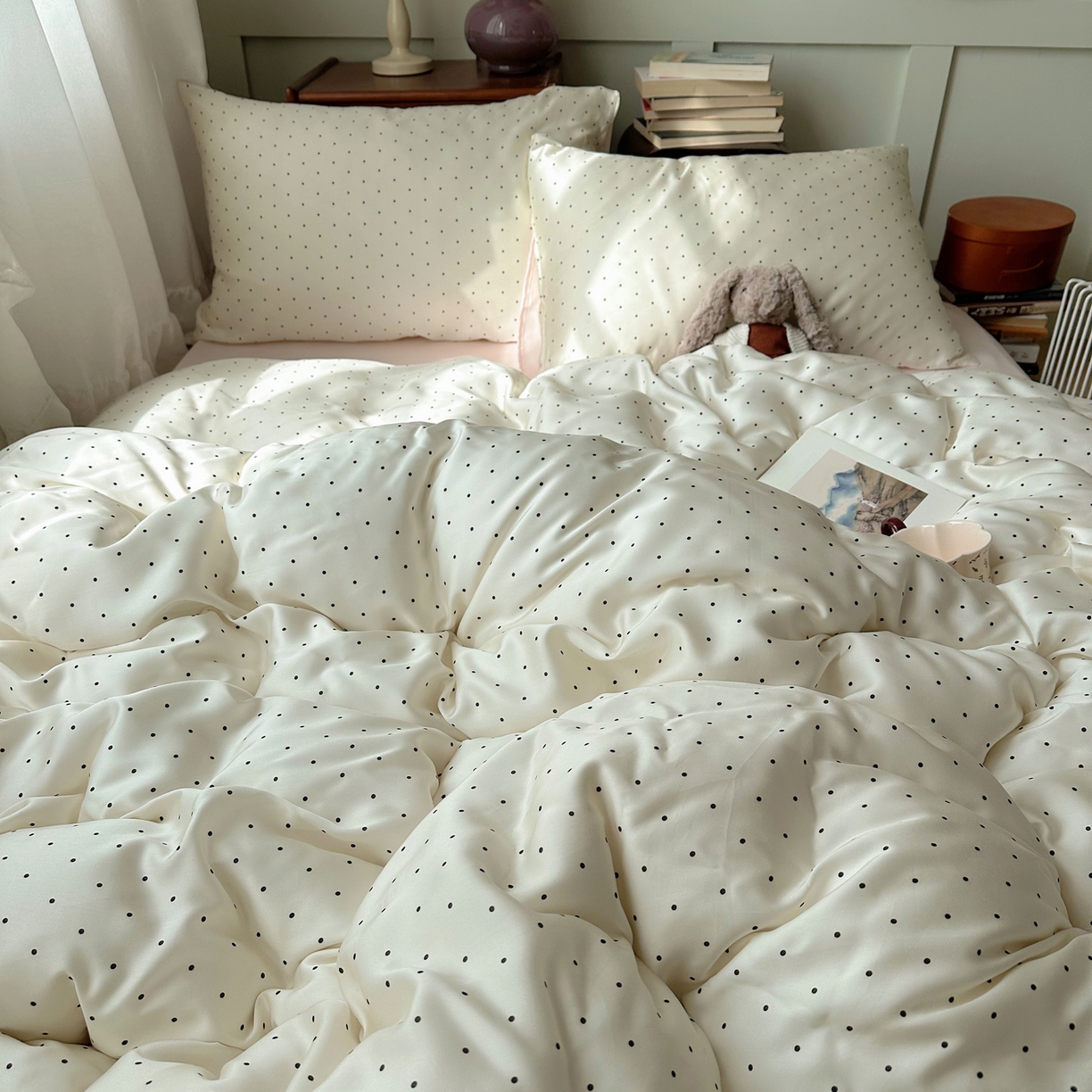 91家纺网 家纺一手货源 找家纺 爱彼家纺 2026新款亲肤印花柔软睡眠床品四件套-冰丝系列 冰丝-奶油粉波点