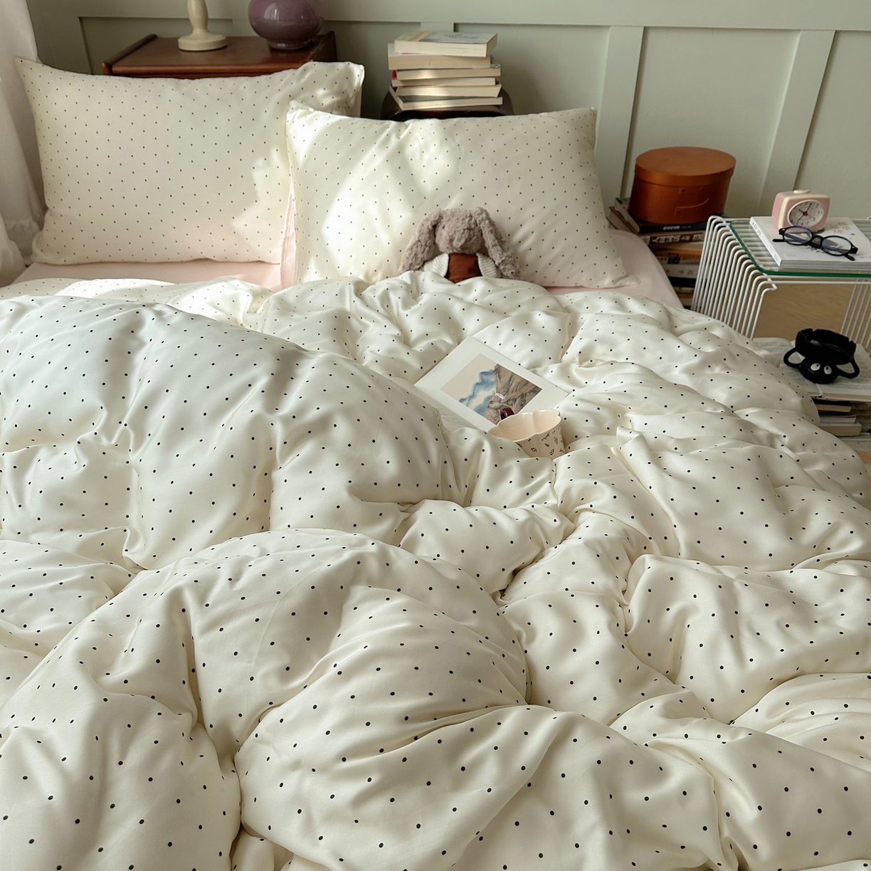 91家纺网 家纺一手货源 找家纺 爱彼家纺 2026新款亲肤印花柔软睡眠床品四件套-冰丝系列 冰丝-奶油粉波点