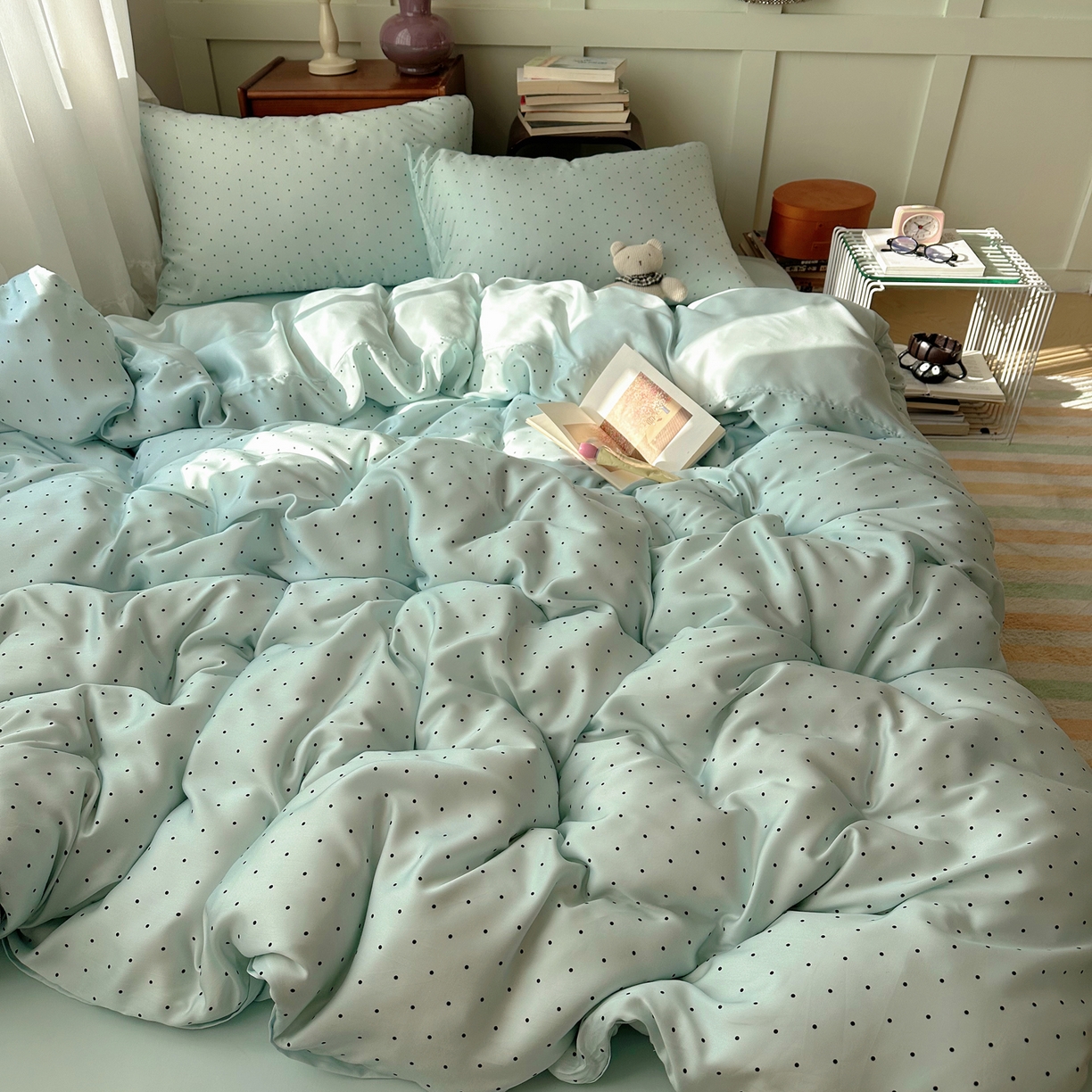 爱彼家纺 2026新款亲肤印花柔软睡眠床品四件套-冰丝系列 冰丝-青雾波点