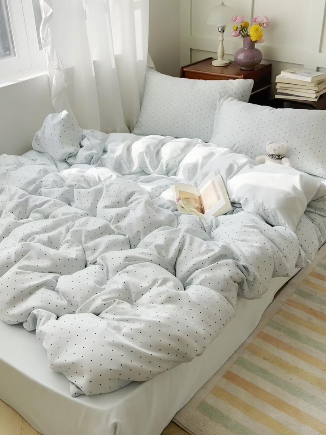 91家纺网 家纺一手货源 找家纺 爱彼家纺 2026新款亲肤印花柔软睡眠床品四件套-冰丝系列 冰丝-青雾波点