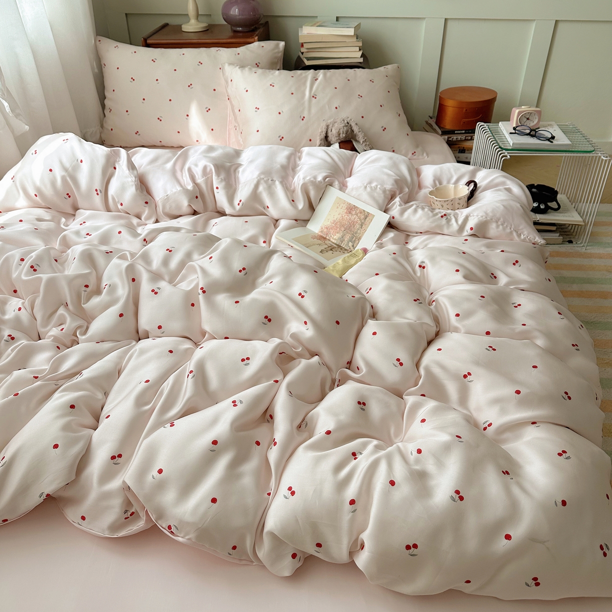 爱彼家纺 2026新款亲肤印花柔软睡眠床品四件套-冰丝系列 冰丝-甜粉小樱桃