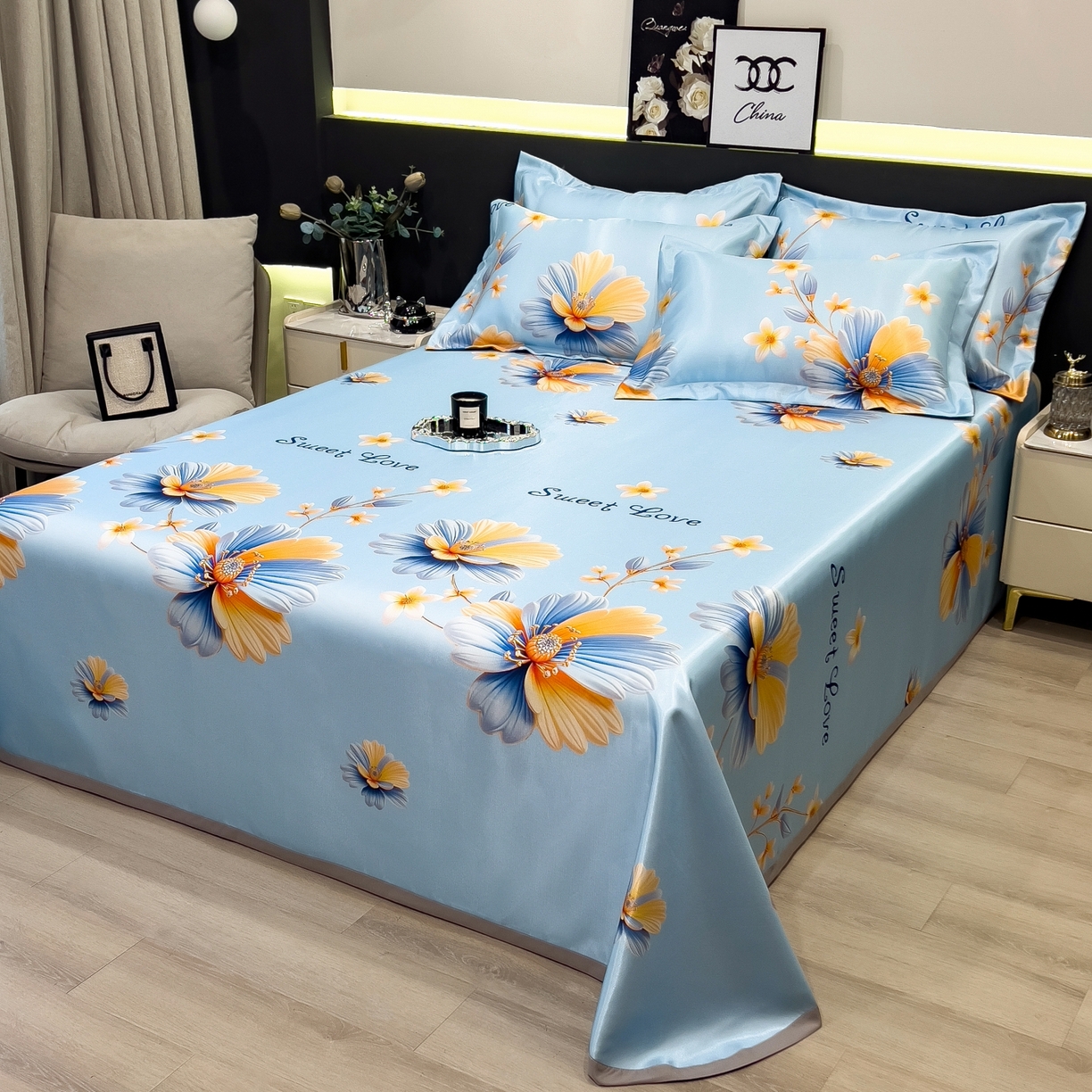 91家纺网 家纺一手货源 找家纺 柏薇 2026新款冰丝凉席床单款凉席三件套系列 麦秋