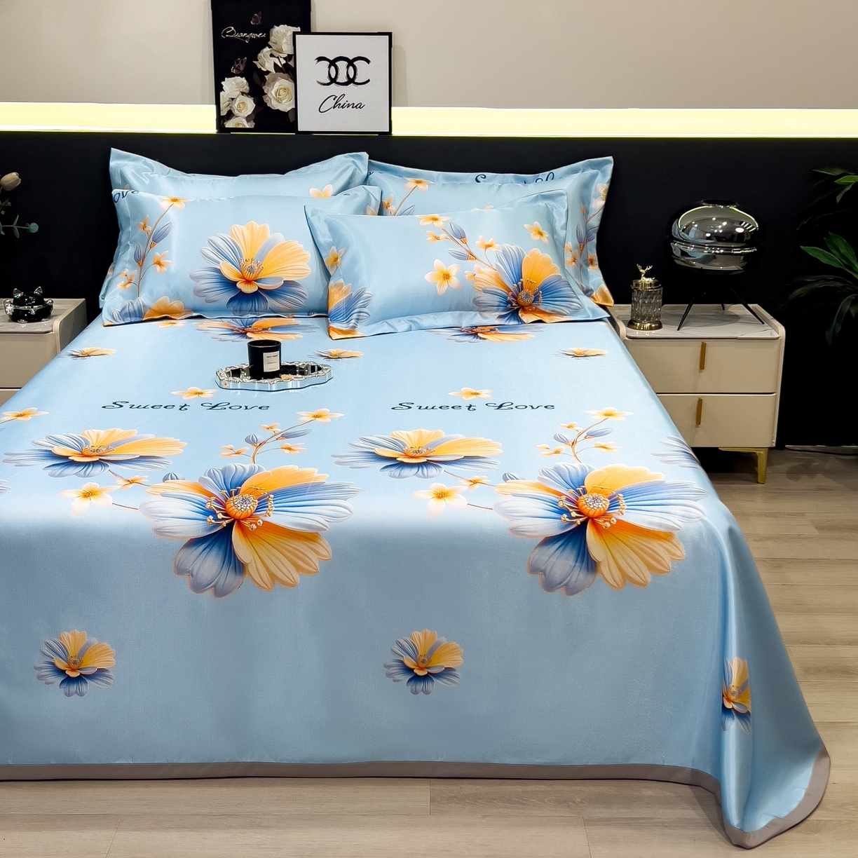 91家纺网 家纺一手货源 找家纺 柏薇 2026新款冰丝凉席床单款凉席三件套系列 麦秋