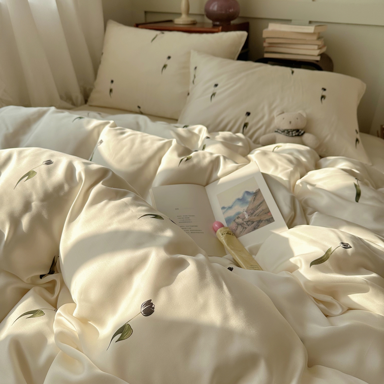 91家纺网 家纺一手货源 找家纺 爱彼家纺 2026新款亲肤印花柔软睡眠床品四件套-冰丝系列 冰丝-夜影郁香