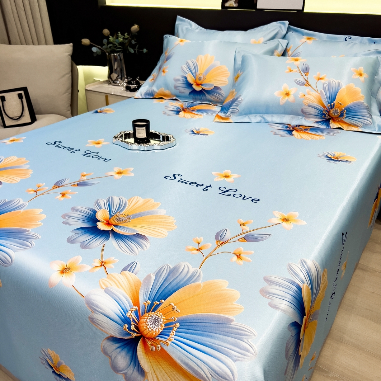 91家纺网 家纺一手货源 找家纺 柏薇 2026新款冰丝凉席床单款凉席三件套系列 麦秋