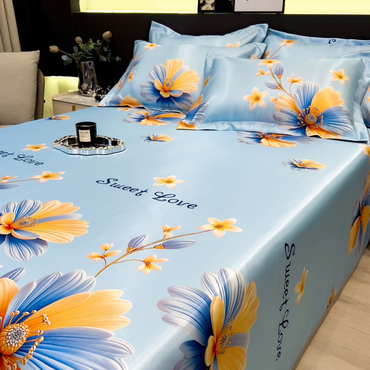 91家纺网 家纺一手货源 找家纺 柏薇 2026新款冰丝凉席床单款凉席三件套系列 麦秋