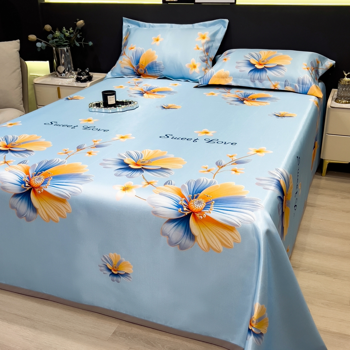 91家纺网 家纺一手货源 找家纺 柏薇 2026新款冰丝凉席床单款凉席三件套系列 麦秋