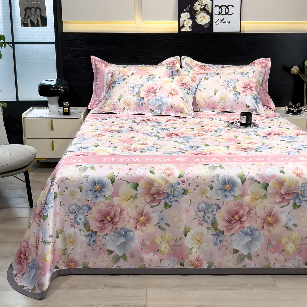 91家纺网 家纺一手货源 找家纺 柏薇 2026新款冰丝凉席床单款凉席三件套系列 玫瑰佳人