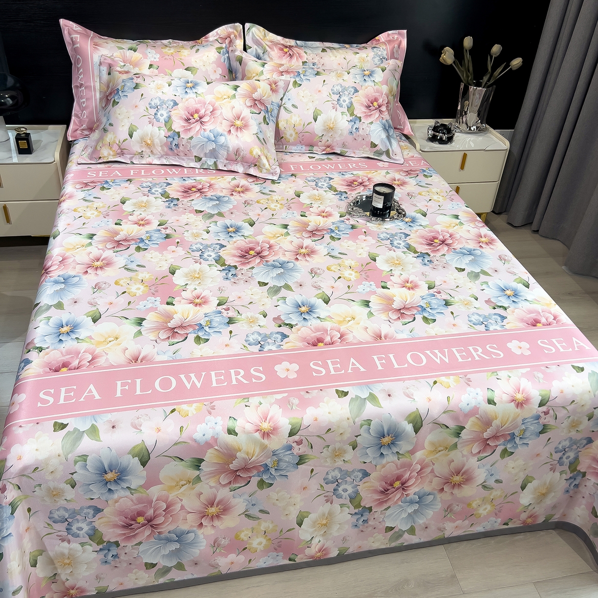 91家纺网 家纺一手货源 找家纺 柏薇 2026新款冰丝凉席床单款凉席三件套系列 玫瑰佳人