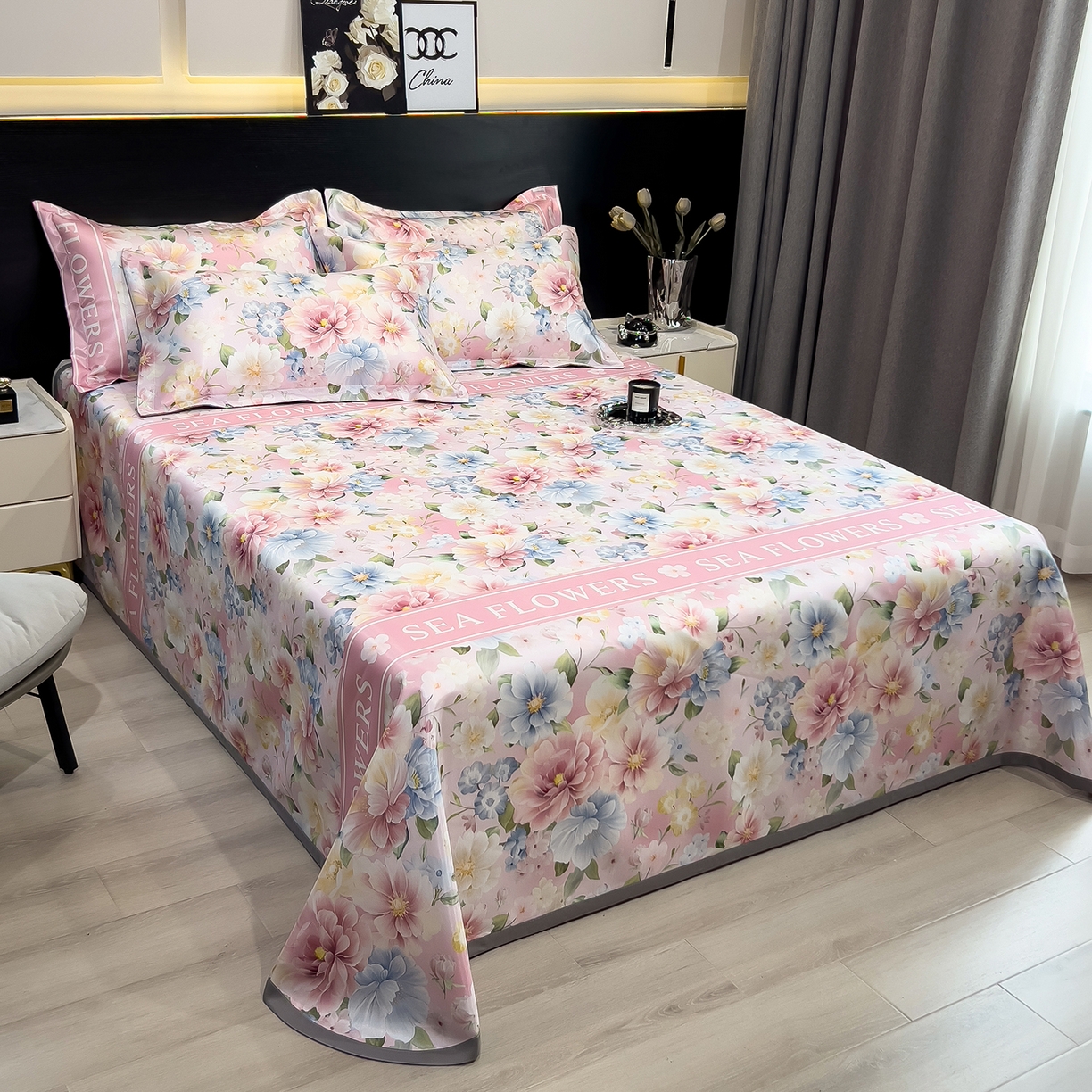 91家纺网 家纺一手货源 找家纺 柏薇 2026新款冰丝凉席床单款凉席三件套系列 玫瑰佳人