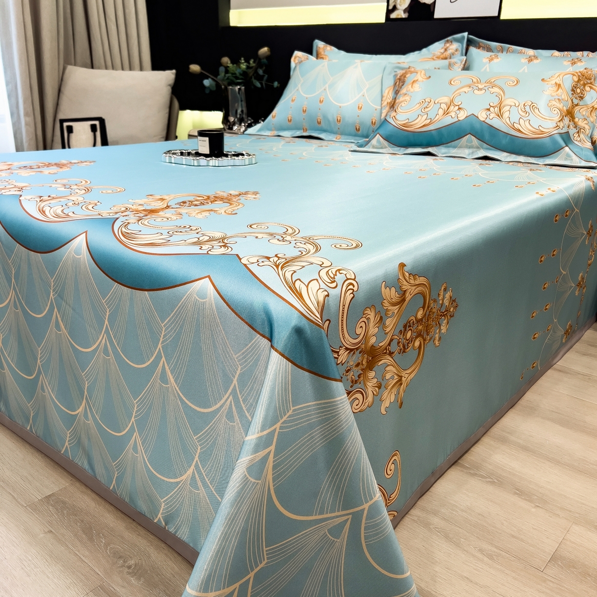 91家纺网 家纺一手货源 找家纺 柏薇 2026新款冰丝凉席床单款凉席三件套系列 牧夏