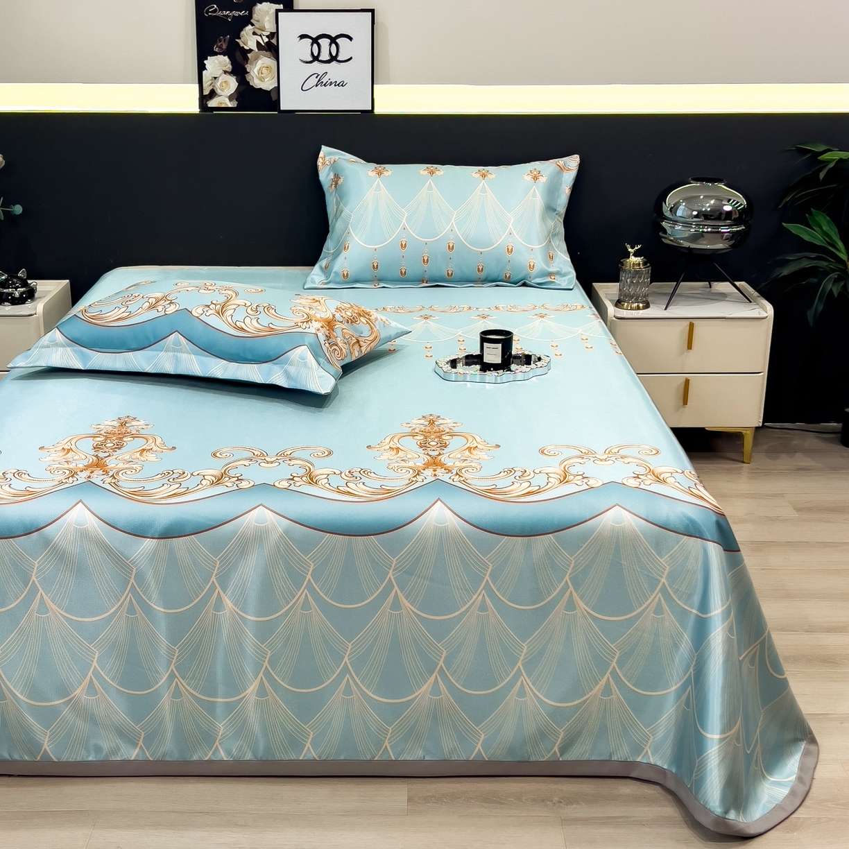 91家纺网 家纺一手货源 找家纺 柏薇 2026新款冰丝凉席床单款凉席三件套系列 牧夏