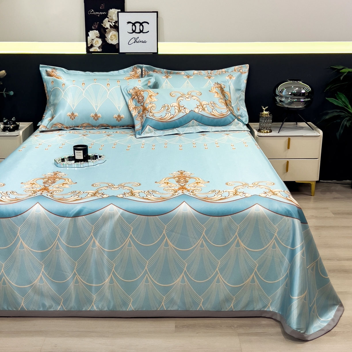 91家纺网 家纺一手货源 找家纺 柏薇 2026新款冰丝凉席床单款凉席三件套系列 牧夏