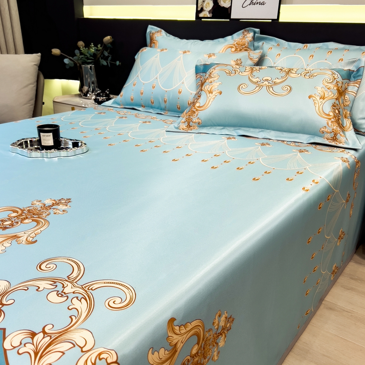 91家纺网 家纺一手货源 找家纺 柏薇 2026新款冰丝凉席床单款凉席三件套系列 牧夏