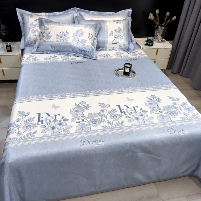 91家纺网 家纺一手货源 找家纺 柏薇 2026新款冰丝凉席床单款凉席三件套系列 凝光