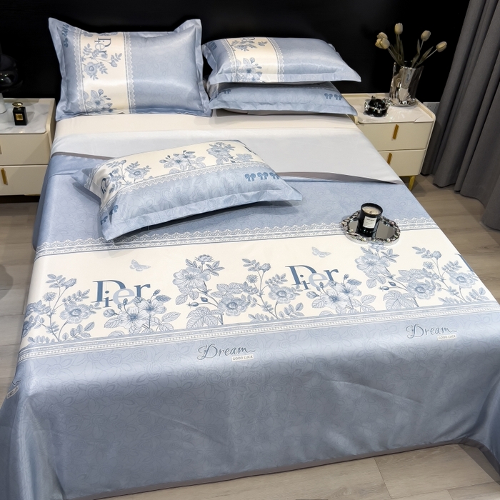 91家纺网 家纺一手货源 找家纺 柏薇 2026新款冰丝凉席床单款凉席三件套系列 凝光