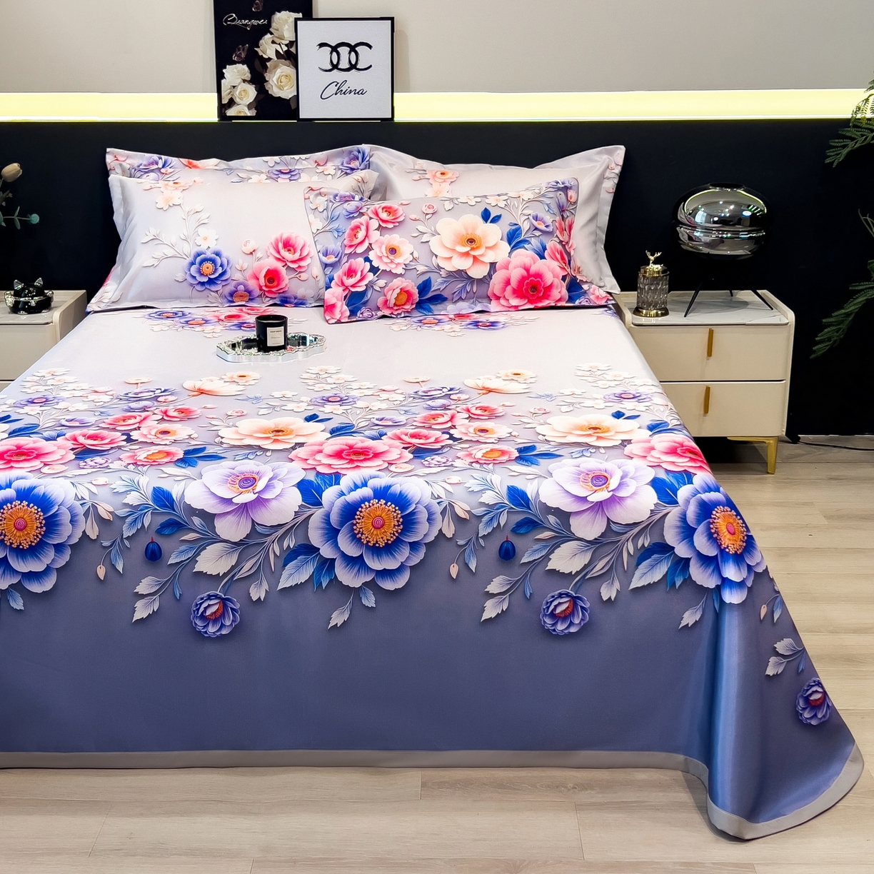 91家纺网 家纺一手货源 找家纺 柏薇 2026新款冰丝凉席床单款凉席三件套系列 清风