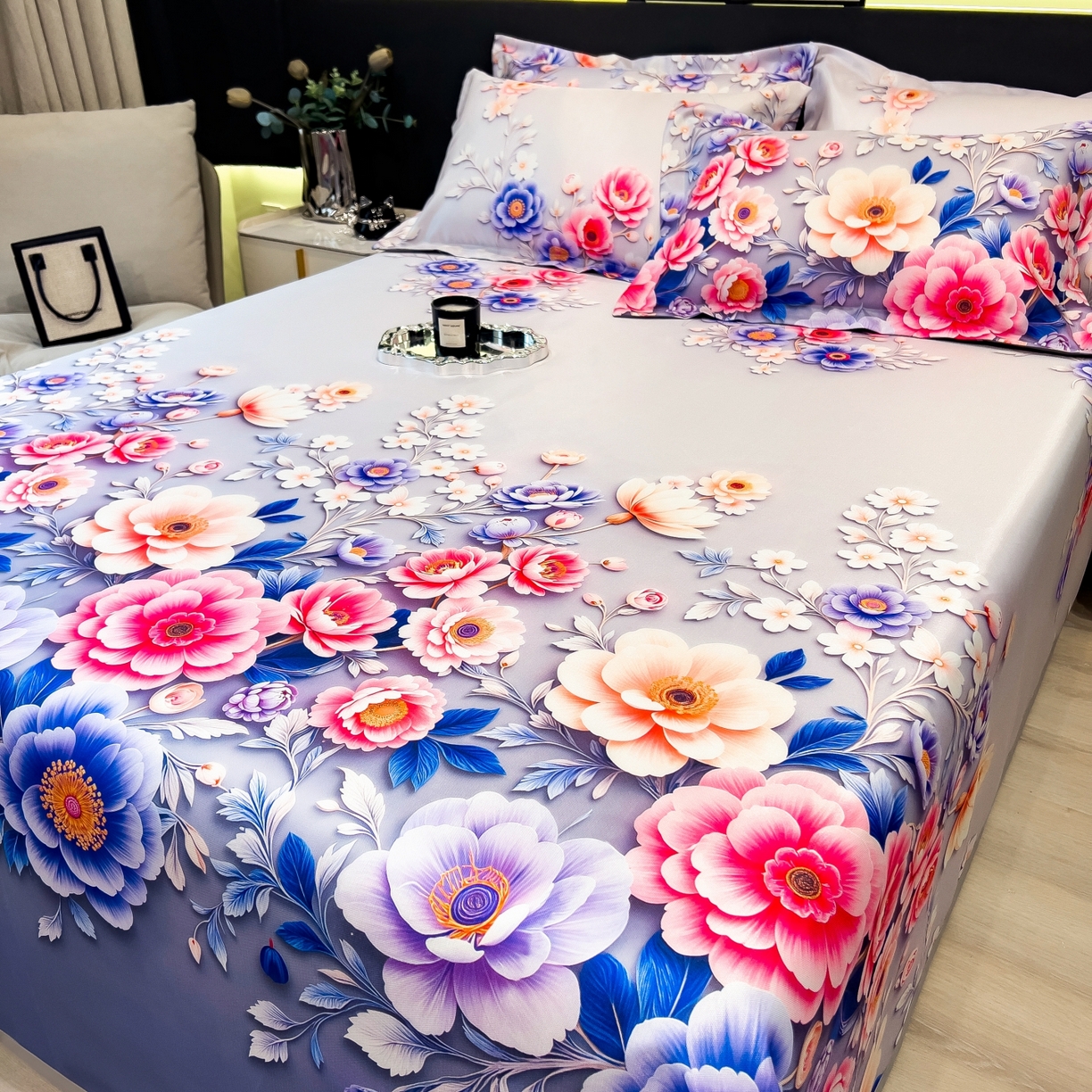 91家纺网 家纺一手货源 找家纺 柏薇 2026新款冰丝凉席床单款凉席三件套系列 清风