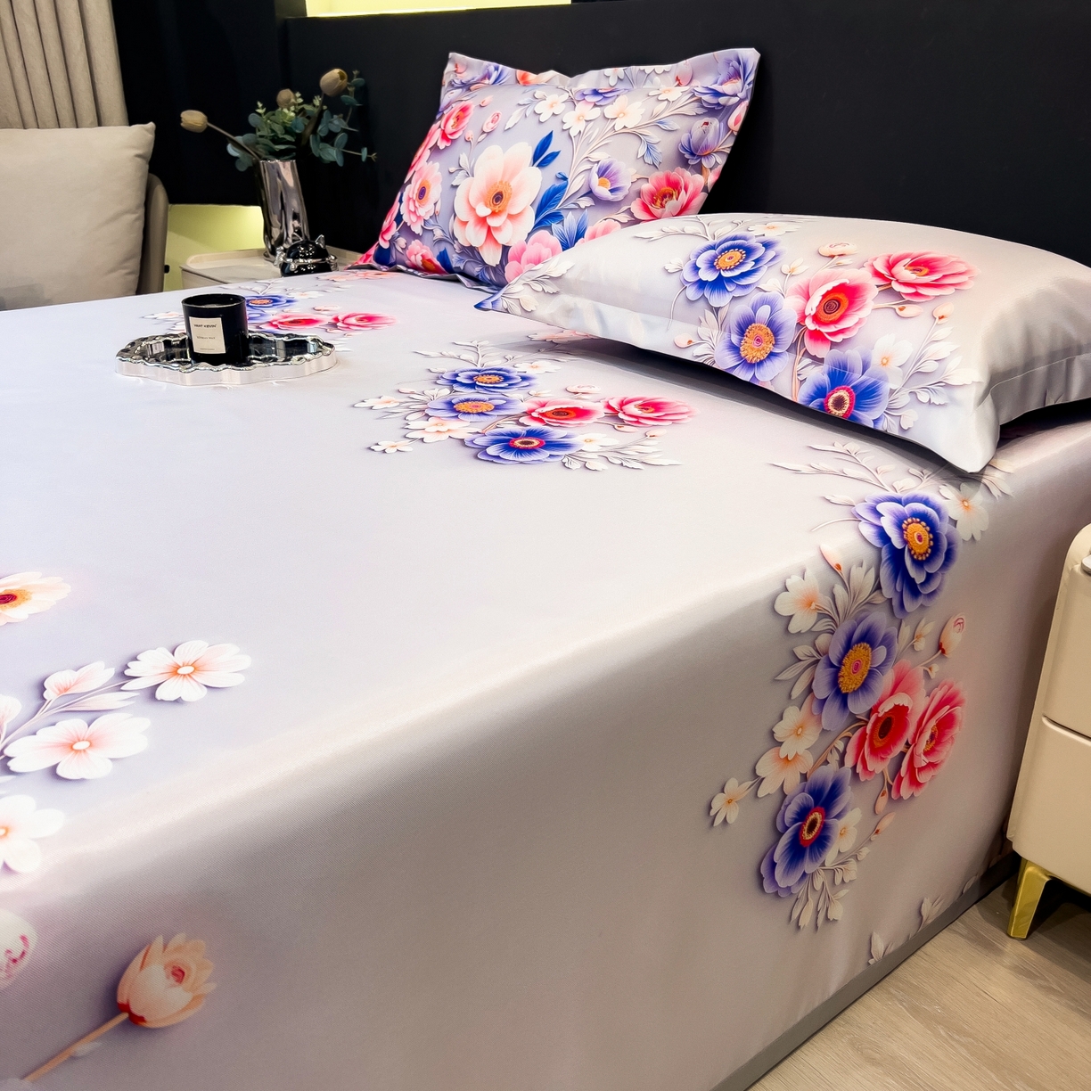 91家纺网 家纺一手货源 找家纺 柏薇 2026新款冰丝凉席床单款凉席三件套系列 清风