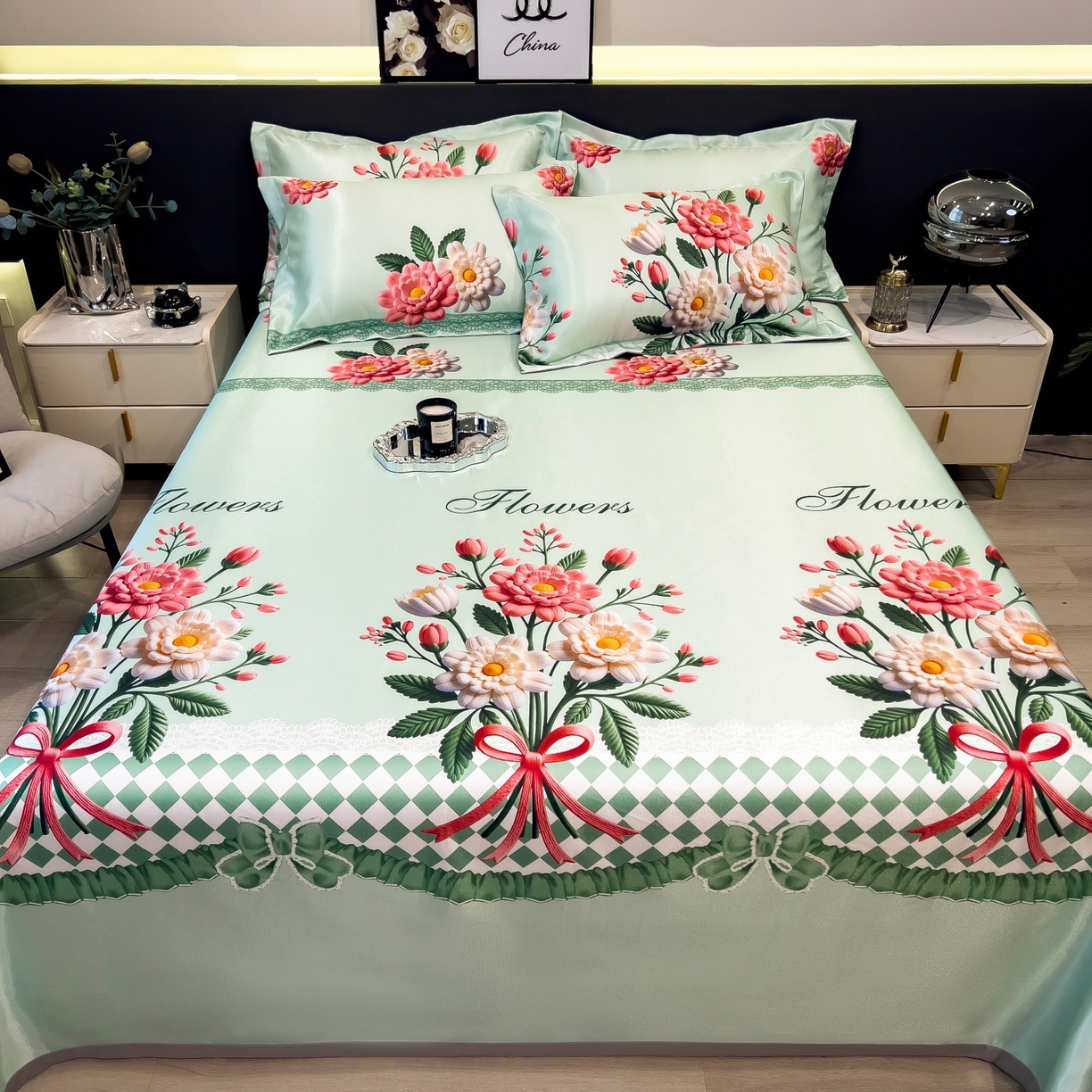 91家纺网 家纺一手货源 找家纺 柏薇 2026新款冰丝凉席床单款凉席三件套系列 晴溪