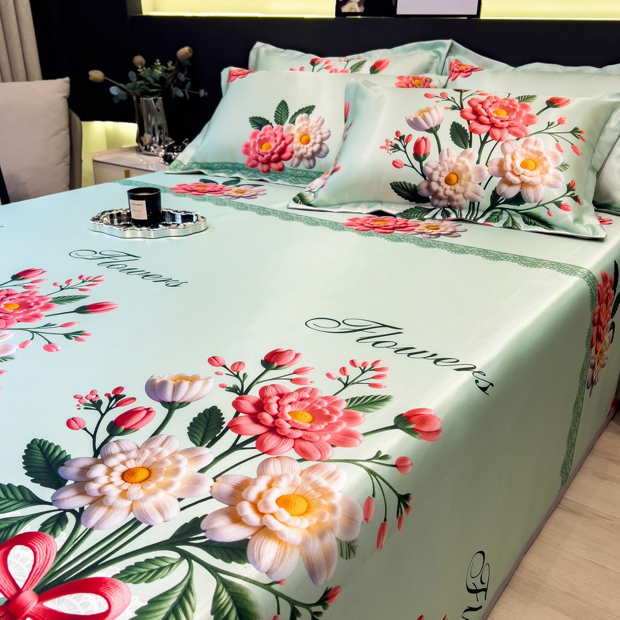 91家纺网 家纺一手货源 找家纺 柏薇 2026新款冰丝凉席床单款凉席三件套系列 晴溪