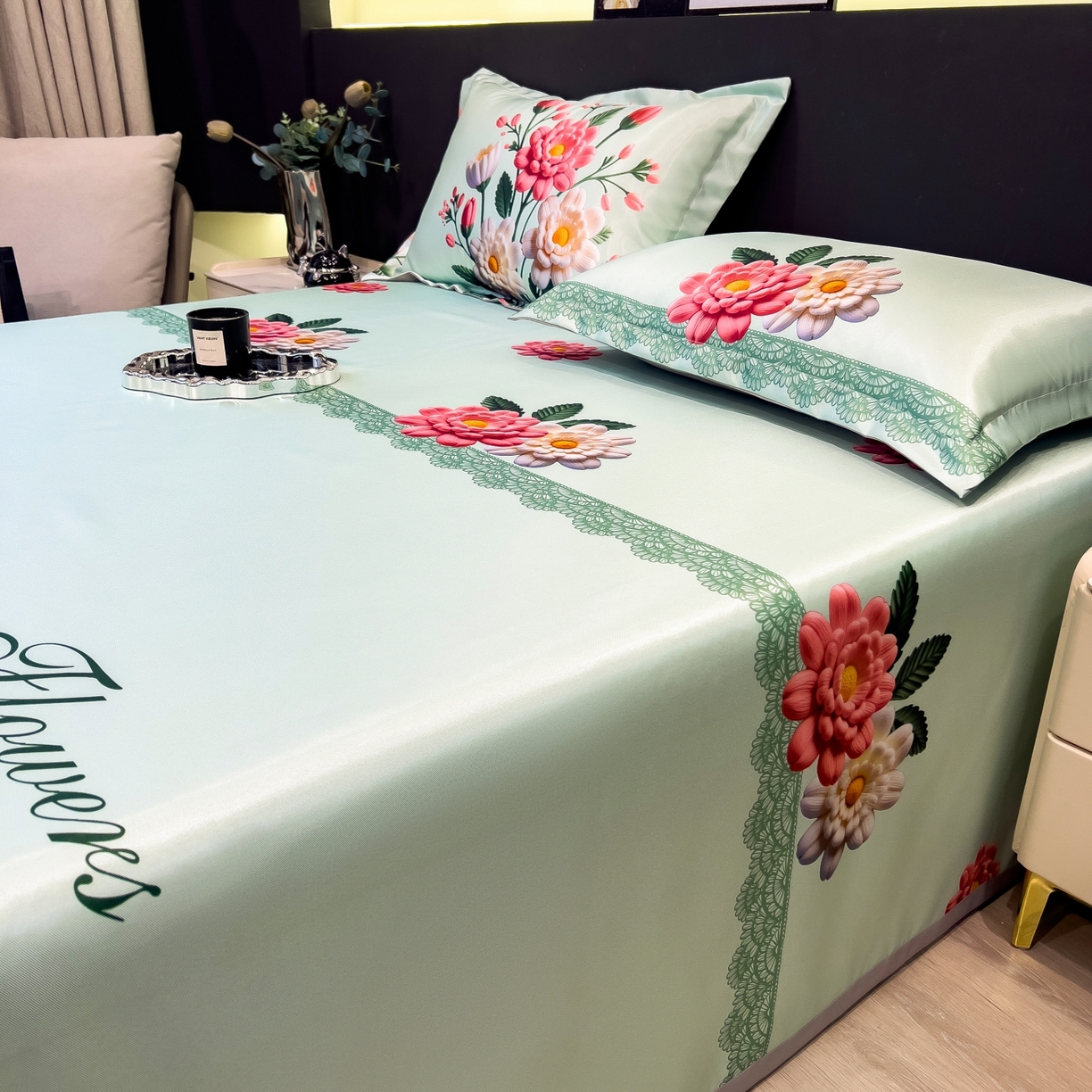 91家纺网 家纺一手货源 找家纺 柏薇 2026新款冰丝凉席床单款凉席三件套系列 晴溪